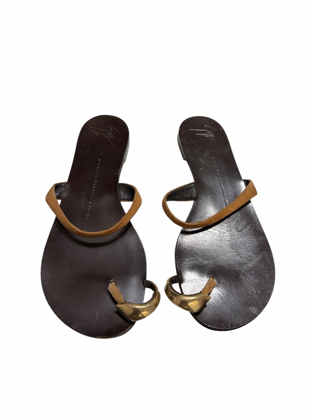 Giuseppe Zanotti Ganass Suede Sandals with Gold Accents Size 37.5